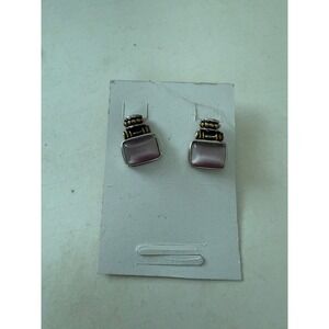 Vintage Two Tone Pink Cats Eye Rectangular Post Earrings Silver Gold Tone Mixed